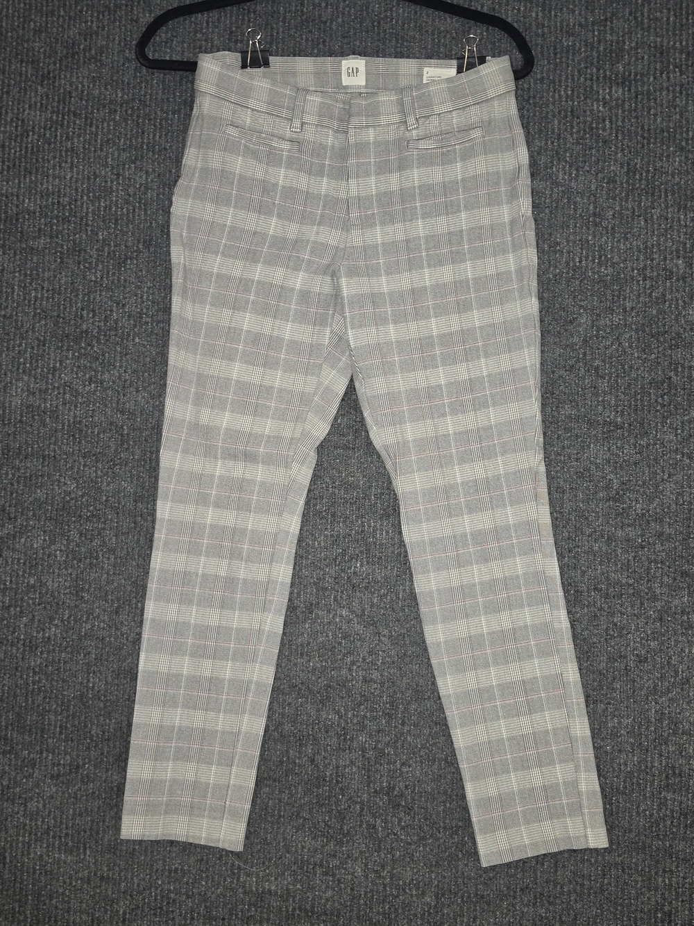 GAP Women's Light Gray Plaid Cropped Pants with Pink Accents